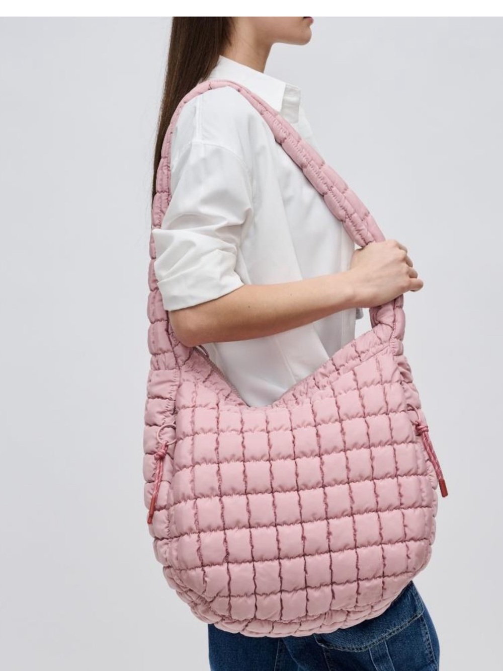 Quilted Pink Shoulder Bag - Women's Soft Padded Tote NEW SOL AND SELENE